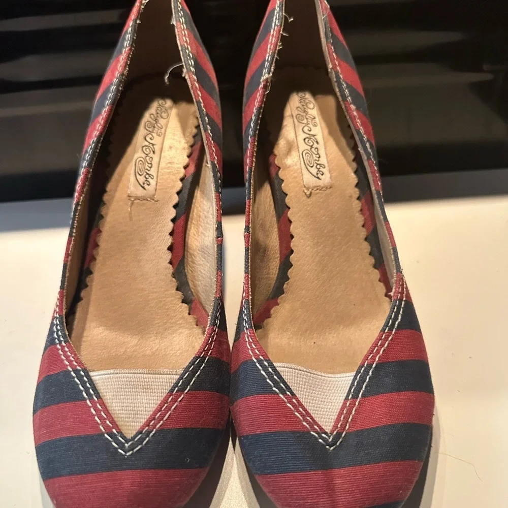 Naughty Monkey Red and Blue Striped Heels - Picture 1 of 5